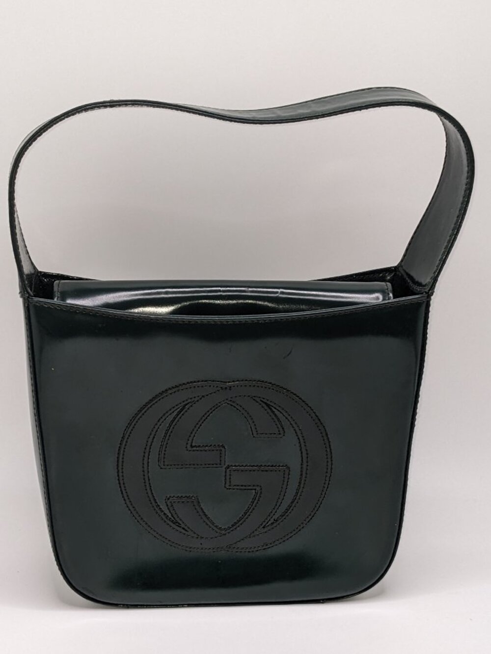 Vintage Gucci Dark Green Patent Interlocking GG Shoulder Bag---as is